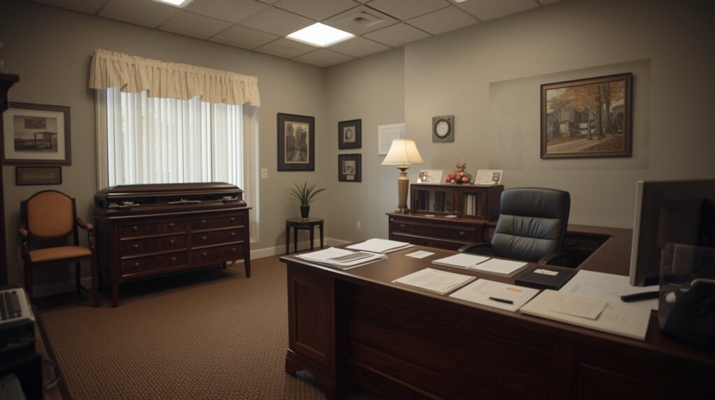 Funeral director office with documents and calm setting