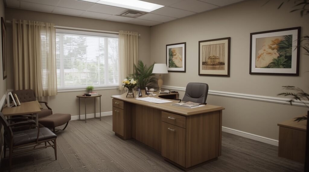 Funeral home consultation room showing professionalism and transparency
