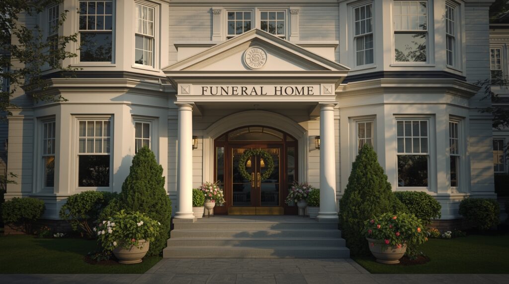 Funeral home exterior, symbolizing comfort and service