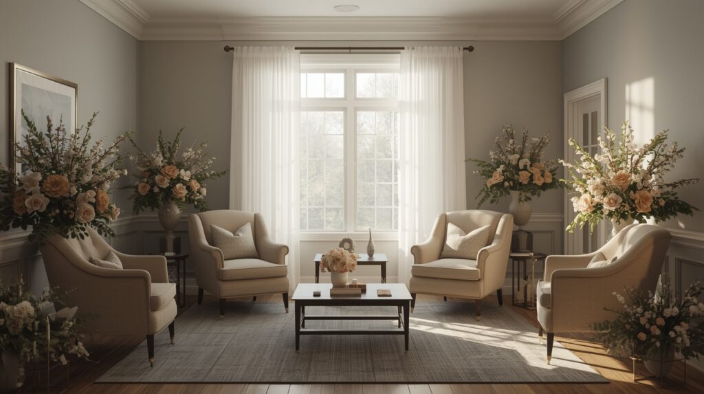 Interior of a funeral home providing a calming environment