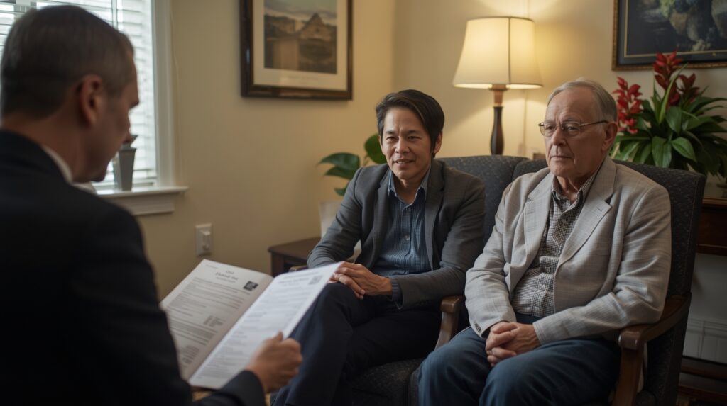 Family discussing funeral service options with a funeral director