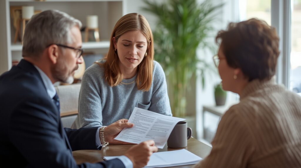 Funeral director discussing funeral arrangements with family