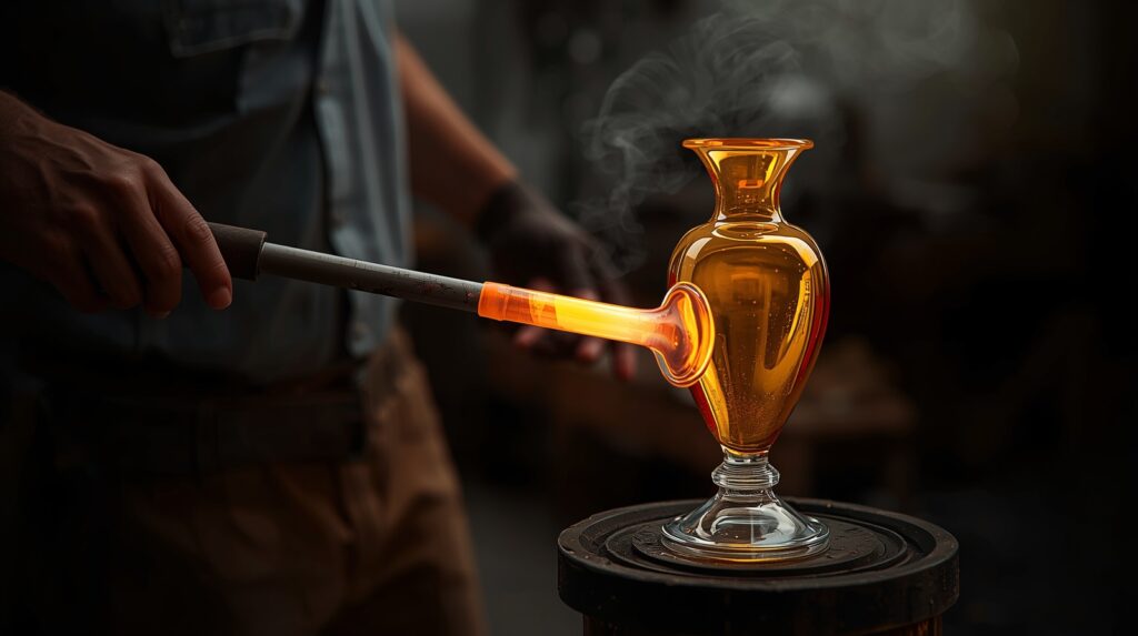 Glass-blown cremation urn being handcrafted