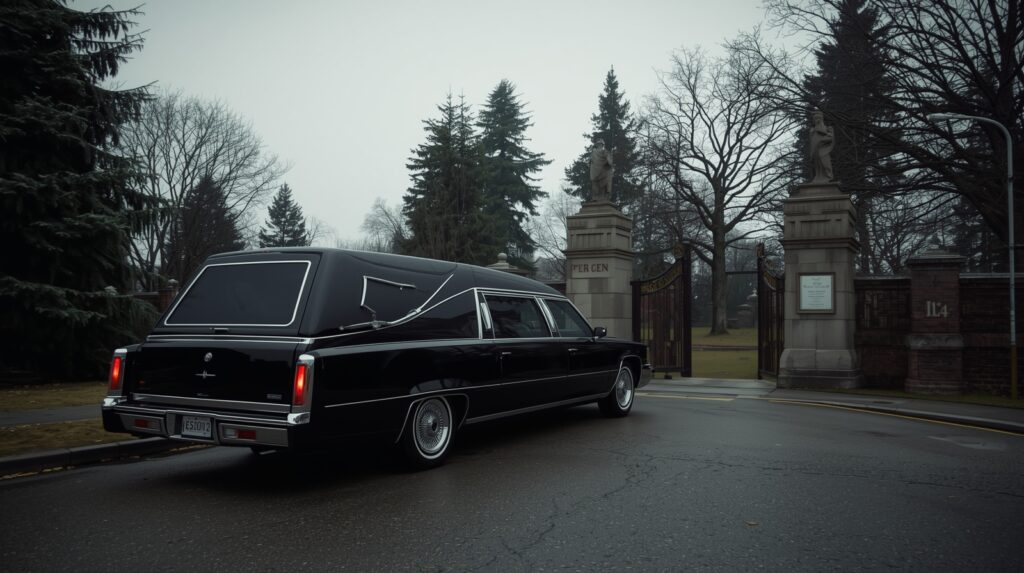 Simple funeral transportation arrangement at a cemetery
