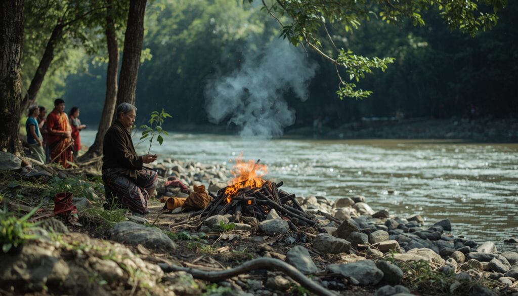 Traditional outdoor cremation ceremony setting